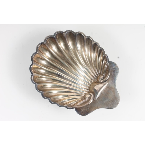 861 - Sterling silver shell shaped side dish, London, 71g, a silver spoon, William Rawlings Sobey, 1857, L... 