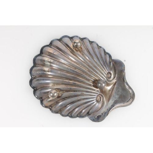 861 - Sterling silver shell shaped side dish, London, 71g, a silver spoon, William Rawlings Sobey, 1857, L... 