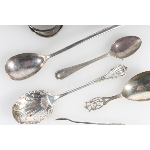 868 - Sterling silver caddy spoon, commemorating Elizabeth II coronation, 1953, two sterling silver napkin... 