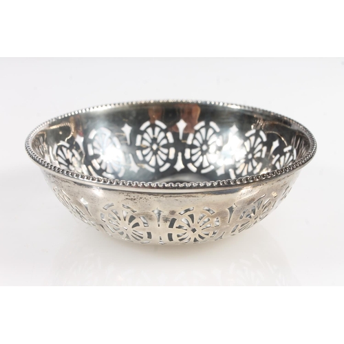 870 - Pair of sterling silver pierced bon-bon dishes or bowls, Walker & Hall, Sheffield, 76g.