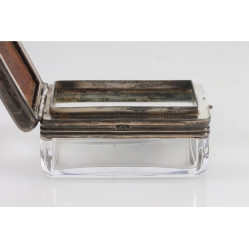 874 - Antique silver topped/lidded glass storage casket with pinned clasp. 