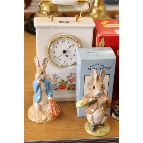 190 - Aynsley Cottage Garden carriage clock, a Beswick Peter and the Red Pocket Handkerchief and two other... 