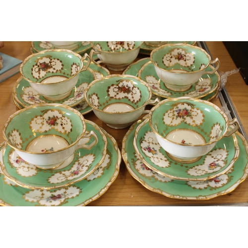 191 - George Jones Crescent China green and floral decorated teaset.