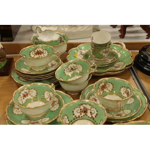 191 - George Jones Crescent China green and floral decorated teaset.