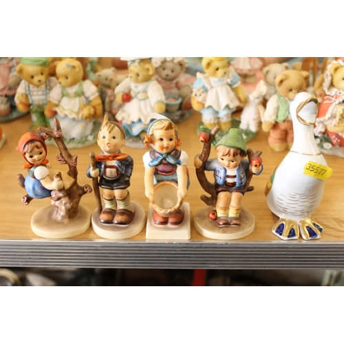 192 - Richard Ginori porcelain duck and four Goebel Hummel figurines.