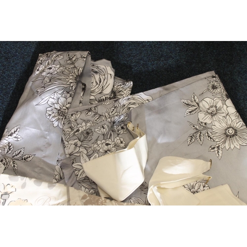 198 - Set of grey floral curtains, etc.