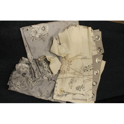 198 - Set of grey floral curtains, etc.