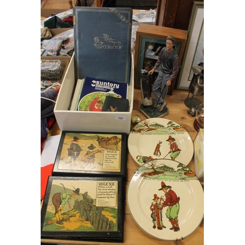 229 - Golfing interest, golfing related items to include a pair of Royal Doulton Seriesware dishes, an Art... 