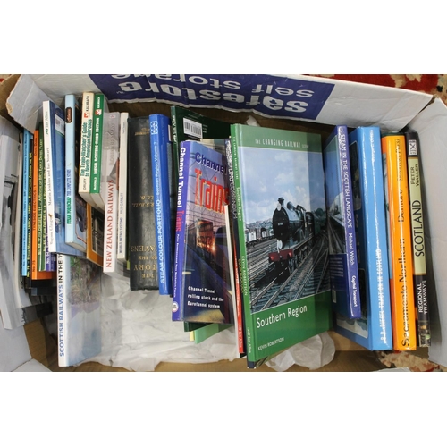 235 - Box containing railway related books to include Scottish Steam, Scotland's Last Day of Collier Steam... 