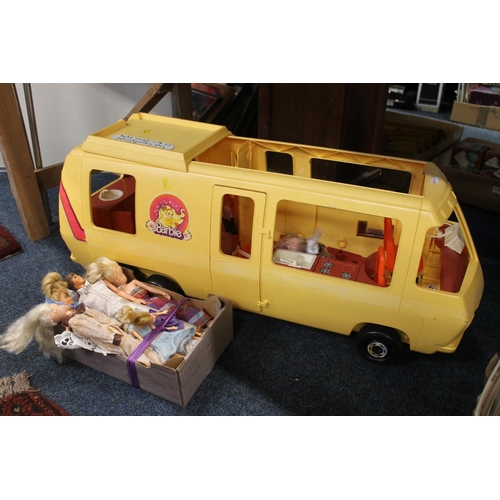 239 - Vintage Barbie camper van and dolls.