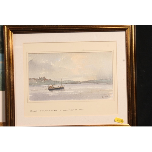 553 - GUY TODD, Trawler of Shuna Island Lock Malfort 1990, ink and wash, signed lower right, 12cm x 22cm, ... 