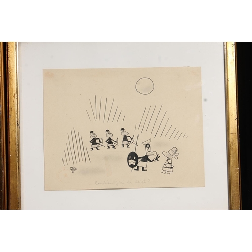 580 - W N GROVE, Combian J'ai De Doights?, ink drawing, signed lower left, 20cm x 27cm, frame 34cm x 39cm ... 