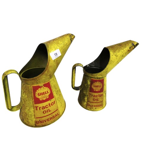 72 - Two vintage Shell oil cans. 26cm high