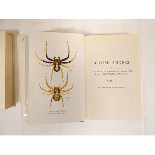 196 - LOCKET G. H. & MILLIDGE A. F.  British Spiders. 3 vols. Illus. Orig. cloth in d.w's. R... 