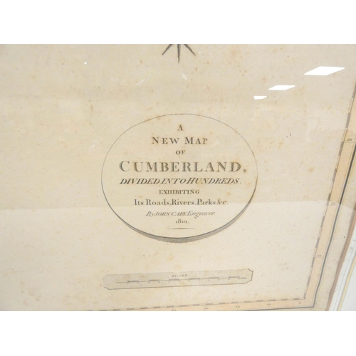 206 - CARY JOHN.  A New Map of Cumberland ... Exhibiting Its Roads, Rivers, Parks &c. Framed... 