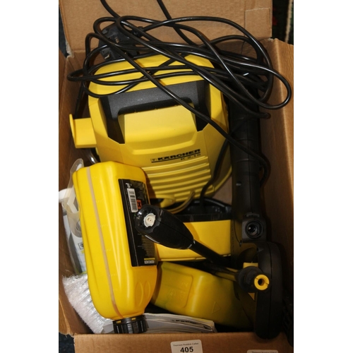 405 - Boxed Karcher K2.15 Deluxe and two bottles of Karcher car shampoo and stone cleaner.