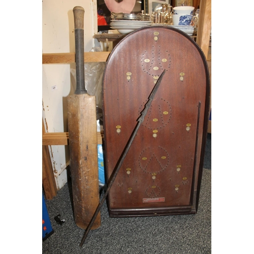 445 - Bagatelle board, cricket bat, etc.