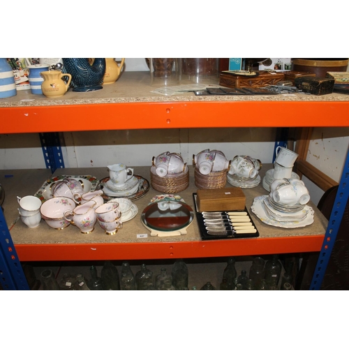 447 - Shelf containing decorative ceramics to include part teasets to include Tuscan, etc.