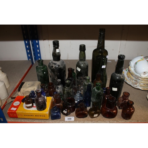 449 - Antique glass coloured bottles, etc.