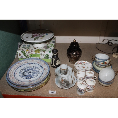 452 - Decorative ceramics to include Royal Worcester coffee cups and saucers, black Wedgwood Jasperware va... 