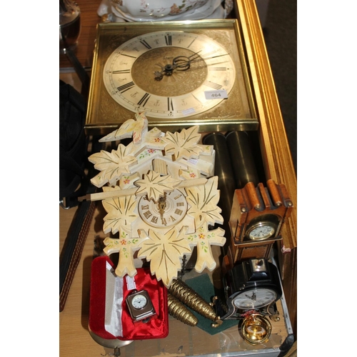 464 - Cuckoo clock, wall clock, miniature clocks and an Art Deco style clock.