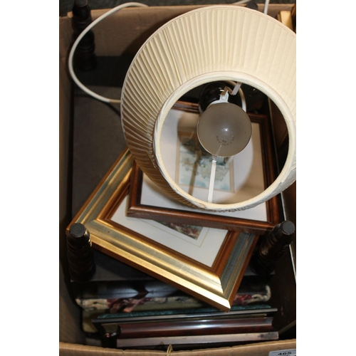 465 - Box containing dressing table mirror, table lamp, etc.