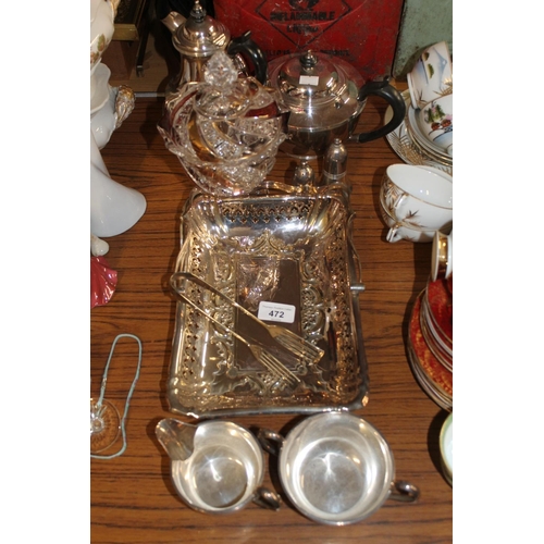 472 - Silver plate to include tea and coffee pot, etc.