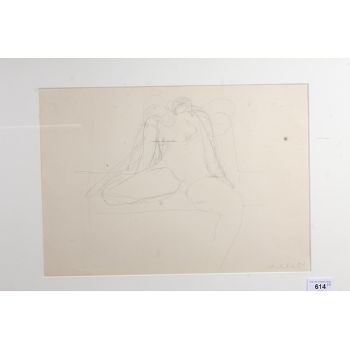 614 - 20TH CENTURY SCHOOL, nude female, pencil sketch, signed indistinctly and dated '85 lower right, 28cm... 