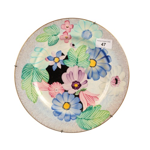 47 - Gray's Pottery hand painted flower plate, 27cm diameter