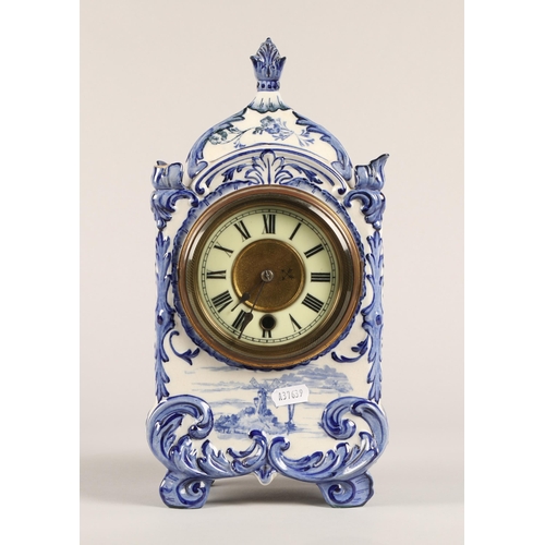 14 - Empire Porcelain Co. Delft style blue and white mantle clock, 33cm h x 17cm w x 11.5cm d (including ... 