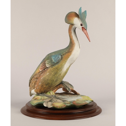 2 - Edoardo Tasca for Capodimonte, large grebe figurine on wooden base, limited edition no. 920/1000