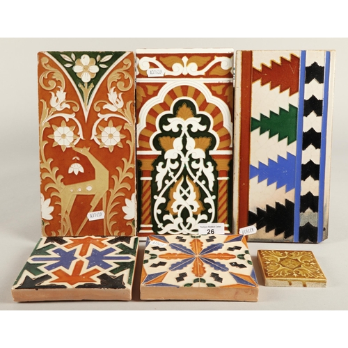 26 - Six various patterned Spanish tiles, some in the style of Menasque Rodriguez