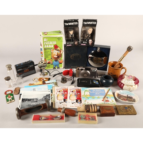 299 - Miscellaneous items to include vintage Mr. Potato head in box, cassette walkman, boxed hipflask, cam... 