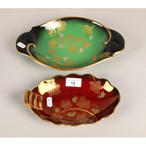 12 - Carlton Ware Vert Royale dish in ivy pattern, and a smaller Rouge Royale in same pattern (2)