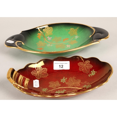 12 - Carlton Ware Vert Royale dish in ivy pattern, and a smaller Rouge Royale in same pattern (2)