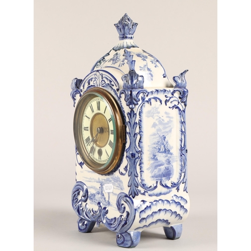 14 - Empire Porcelain Co. Delft style blue and white mantle clock, 33cm h x 17cm w x 11.5cm d (including ... 