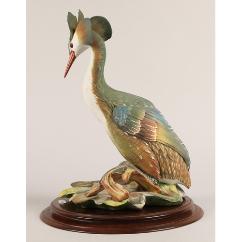 2 - Edoardo Tasca for Capodimonte, large grebe figurine on wooden base, limited edition no. 920/1000