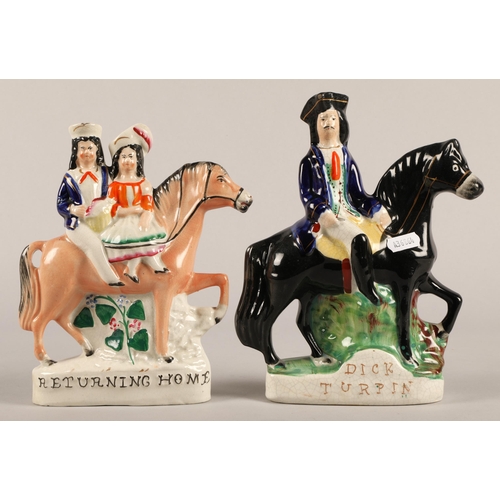 23 - Four Staffordshire flat back figures, Duchess, Dick Turpin, Returning Home and Tom King.