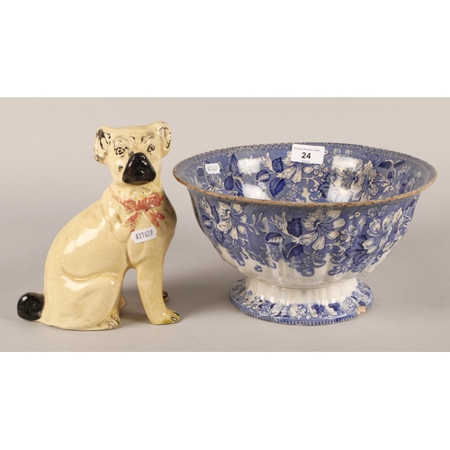 24 - 19th c. ceramic Pug dog, a Bosporus pattern blue and white comport and two Royal Vienna Wahliss bisq... 