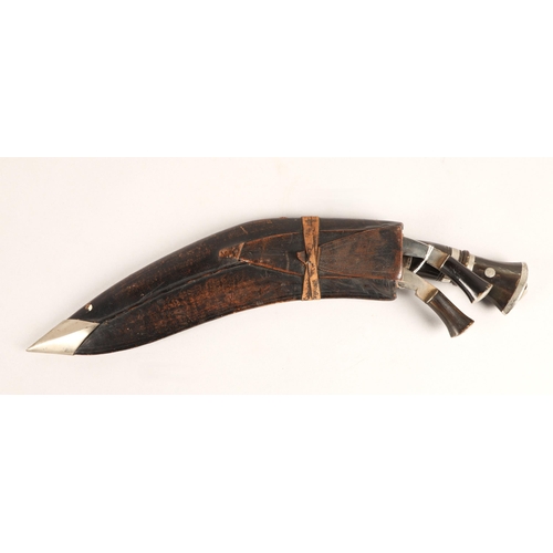 38 - Kukri Nepalese dagger with leather sheaf and two smaller