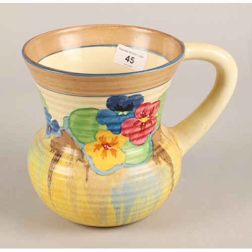 45 - Clarice Cliff Bizzare 'Pansies' jug, 18cm h