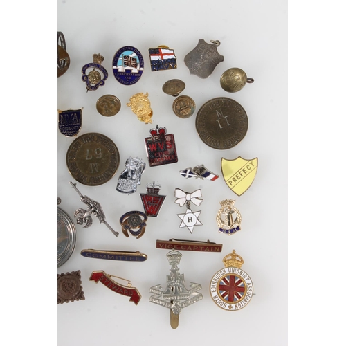 673R - Group of badges to include Perth Academy Dux medal 1865-1866 presented by 'Archd Turnbull Esq' to 'W... 