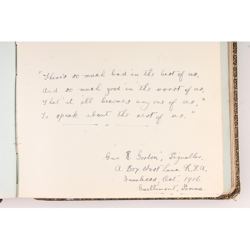 634 - Early 20th century autograph album belonging to Adam Thomas with entries including Great War Armisti... 