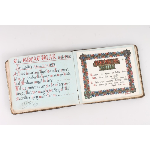 634 - Early 20th century autograph album belonging to Adam Thomas with entries including Great War Armisti... 