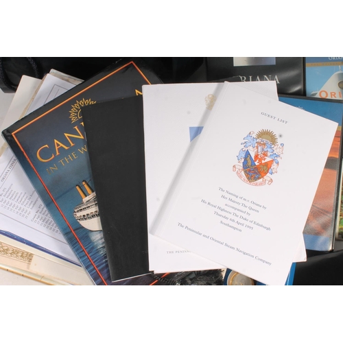 649 - P&O Oriana interest, items including three black leatherette albums of postcards, Oriana book, P... 