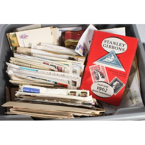 671 - Stamp collection held in one box to include stamp catalogue guides, loose stamps, etc.