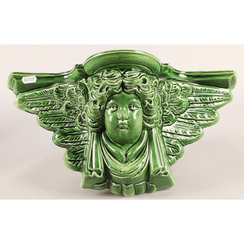 297 - Albion Ceramics two blue glazed wall pockets and a green in the form of a cherub 