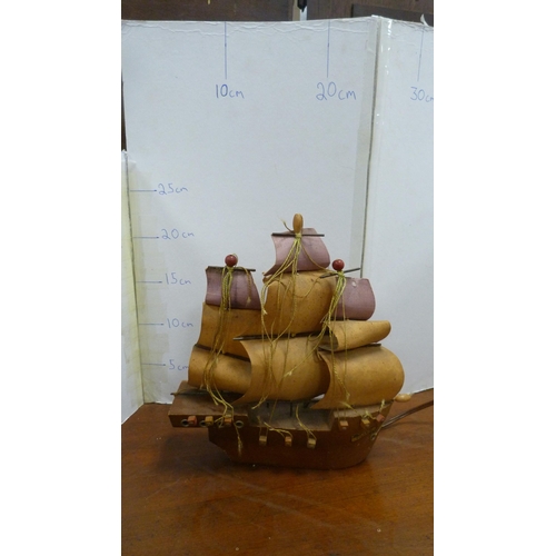 1 - Oriental-style table lamp, model ship, paperweight, flower ornament and a picture of birds etc.