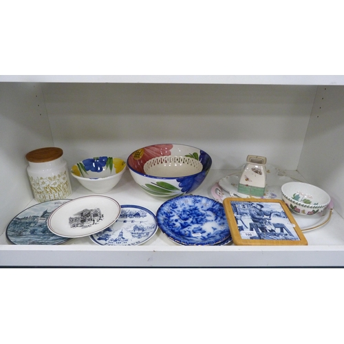 100 - Collection of decorative items including porcelain trays, blue and white plates, floral decorated bo... 