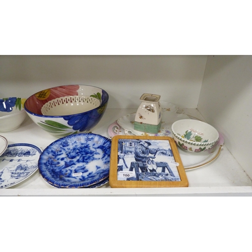 100 - Collection of decorative items including porcelain trays, blue and white plates, floral decorated bo... 